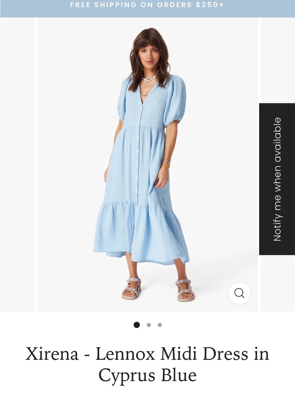 XiRENA Lightweight Button-Front Midi Dress in Light Blue